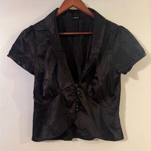 Bardot Black Satin Short Sleeve Blouse